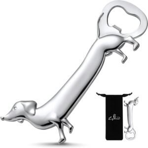 A silver dachshund bottle opener