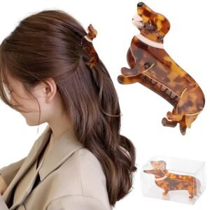 picture of a girl with hair pulled back and held in a dachshund clip