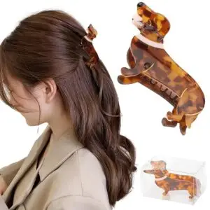 picture of a girl with hair pulled back and held in a dachshund clip