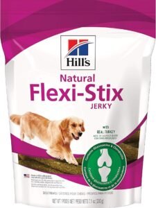 white and purple bag showing hills natural flexi stix jerky for dogs