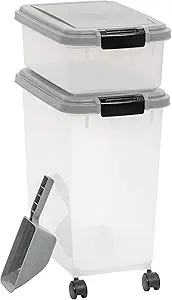 picture of a 3 piece airtight dog food storage container with scoop