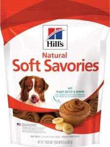 white bag with red wording soft savories puppy chews
