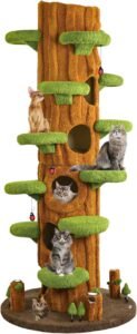 CLICK HERE. 90.5'' Luxury Cat Tree for Indoor Cats, All-in-One Tall Cat Tower with Scratching Post, Multi-Level Cat House, Solid Wood Cat Condo for Multi-Cat Families (Green)