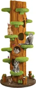 CLICK HERE. 90.5'' Luxury Cat Tree for Indoor Cats, All-in-One Tall Cat Tower with Scratching Post, Multi-Level Cat House, Solid Wood Cat Condo for Multi-Cat Families (Green)