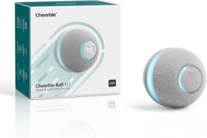 Smart Interactive Cat Toy, Automatic Moving Bouncing Rolling Ball for Indoor Cat Kitten, Peppy Pet Ball with Lights and Bell, Grey