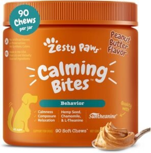 CLICK HERE. Zesty Paws Calming Chews for Dogs Composure & Relaxation for Everyday Stress & Separation Peanut Butter 90 Count
