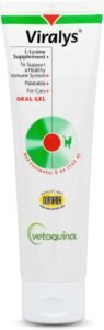 CLICK HERE. AMAZON'S CHOICE Vetoquinol Viralys Gel L-Lysine Supplement for Cats, 5oz - Cats & Kittens of All Ages - Immune Health - Sneezing, Runny Nose, Squinting, Watery Eyes - Palatable Maple Flavor Lysine Gel
