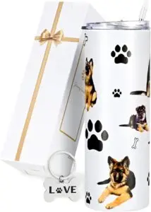 German Shepherd Gifts Dog Mom Gifts for Women, Gifts for Dog Lover Dog Owners Dog Trainer Dog Groomer, 20 Oz Insulated Stainless Steel Tumbler with Straw,Cute German Shepherd Pattern