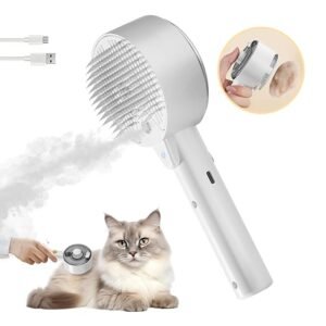 CLICK HERE. Cloud Care Cat Brush for Indoor Cat Steam Brush for Shedding Spritz Defur Comb for Cats Steam Cat Brush for Long Short Hair Cat Dog Pet Steam Brush for Cats Massage Grooming Self-Cleaning (White)