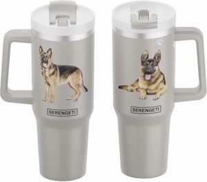 SERENGETI 40 Oz Ultimate Tumbler with Handle and Straw - Vacuum Insulated Tumbler with Straw and Lid - Stainless Steel Travel Mug for Pet Lovers - 3D Designs of your favorite Dog (German Shepherd)