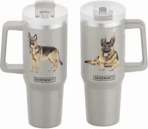 SERENGETI 40 Oz Ultimate Tumbler with Handle and Straw - Vacuum Insulated Tumbler with Straw and Lid - Stainless Steel Travel Mug for Pet Lovers - 3D Designs of your favorite Dog (German Shepherd)