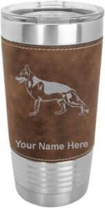 20oz Vacuum Insulated Tumbler Mug, German Shepherd Dog, Personalized Engraving Included (Faux Leather, Rustic)