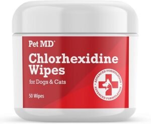 CLICK HERE. AMAZON'S CHOICE. Pet MD Topical Wipes for Cleansing - with Aloe for Cats and Dogs - 50 Count