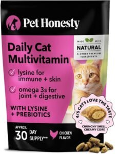 Pet Honesty Cat Multivitamin Chews - Cat Treats for Health + Immune, Cat Joint Support, Skin & Coat, and Digestion | Omega 3s, Lysine for Cats, Cat Probiotic, Cat Vitamins - Chicken (30-Day Supply)