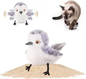 Plush bird cat toy with motion-activated flapping wings – interactive toy for cats to chase, pounce, and play