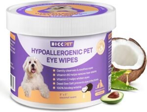 CLICK HERE. #1 BEST SELLER. HICC PET Eyes Wipes for Dogs & Cats - Gently Remove Tear Stain, Eye Debris, Discharge, Mucus Secretions - Coconut Oil Pet Cleaning Grooming Deodorizing Wipes for Eyes, Wrinkle, Face - 100pcs