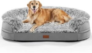 CLICK HERE. AMAZON'S CHOICE. 3.7 inch Thickened Orthopedic Dog Beds for Large Dogs,Supportive Dog Sofa Bed with 28D Egg-Crate Foam, Removable Washable Plush Cover, Waterproof Lining, Half-Round Design for Puppy, Senior Dog