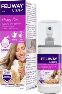 Cat Anxiety Relief 7 CLICK HERE. FELIWAY Classic Cat Calming Pheromone Spray (60 mL) FELIWAY Classic, developed by the #1 vet recommended brand, mimics natural feline facial pheromones to help reduce common signs of stress in cats. Helps with: scratching, urine spraying, hiding, and other fear related behaviors related to changes in your cat’s environment like changes in the home.