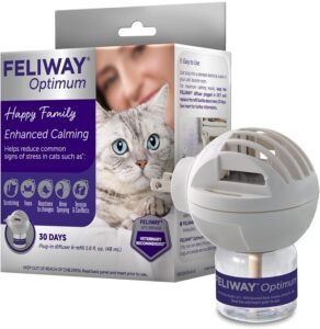 Cat Anxiety Relief 6 FELIWAY Optimum Cat, Enhanced Calming Pheromone Diffuser, 30 Day Starter Kit (48 mL)