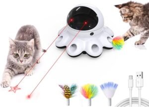 Cat Laser Toy, 2-in-1 Interactive Cat Toys for Indoor Cats, Automatic Laser Pointer Cat Toy, 8 Holes Mice Whack A Mole Moving Feather, USB Rechargeable Electronic Kitten Toys for All Breeds