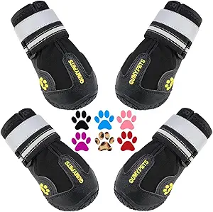 Dog Shoes for Large Dogs, Medium Dog Boots & Paw Protectors for Winter Snowy Day, Summer Hot Pavement, Water-Resistant in Rainy Weather, Outdoor Walking, Indoor Hardfloors Skid-Resistant Sole