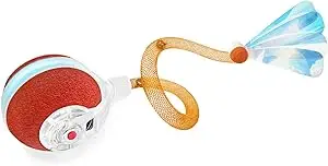Electronic rolling cat toy ball with LED lights and ribbon tail – interactive motion toy for active cats