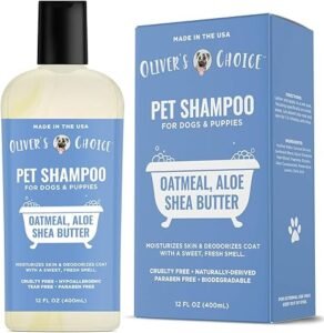 CLICK HERE. AMAZON'S CHOICE. Dog Shampoo with Oatmeal and Aloe. Shea Butter for Smelly Dogs, Puppy Shampoo by Oliver's Choice 14 oz