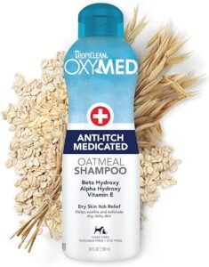 CLICK HERE. TropiClean OxyMed Medicated Cat & Dog Shampoo for Allergies and Itching | Soothing Oatmeal Shampoo for Dry Itchy Skin, Seborrhea, & Hot Spots | 20oz