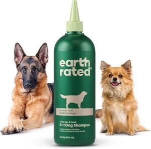 CLICK HERE. Earth Rated 3-in-1 Dog Shampoo, Conditioner and Deodorizer, for Curly-Coated Dogs and Puppies to Tackle Tangles and Restore Curls, Refreshing White Tea and Basil Scent, 16 oz