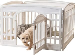 CLICK HERE. AMAZON'S CHOICE. Exercise 4-Panel Pet Playpen with Door, Dog Playpen, Puppy Playpen, for Puppies and Small Dogs, Keep Pets Secure, Easy Assemble, Fold It Down, Easy Storing, Customizable, White