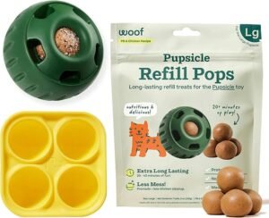CLICK HERE. WOOF Starter Pack - Interactive Dog Toys for Boredom - Dog Treat Molds Silicone - Chicken-Flavored Healthy Treats for Dogs - Pupsicle Doggy Enrichment Toy - for Large Pups - 25-75 lbs