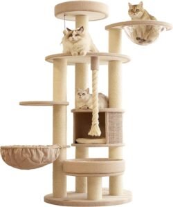 CLICK HERE. Extra Large Cat Tree for Maine Coon,65 Inches Tall Cat Tree Tower for Indoor Cats Large Adult,XXL Heavy Duty Luxury Sturdy Multi-Level Cat House with Big Hammock,Sisal Scratching Post,Condo