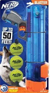 Nerf Dog Compact Tennis Ball Blaster Gift Set, Great for Fetch, Hands-Free Reload, Launches up to 50 ft, Single Unit, Includes 3 Balls, 4791, Translucent Blue