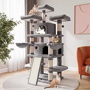 CLICK HERE. AMAZON'S CHOICE. SHA CERLIN 68 Inches Multi-Level Large Cat Tree for Large Cats/Big Cat Tower with Cat Condo/Cozy Plush Cat Perches/Sisal Scratching Posts and Hammocks/Cat Activity Center Play House, Grey