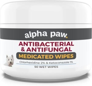 AMAZON'S CHOICE. Smiling Paws Pets - Antibacterial & Antifungal Wipes for Dogs & Cats (with Chlorhexidine & Ketoconazole)