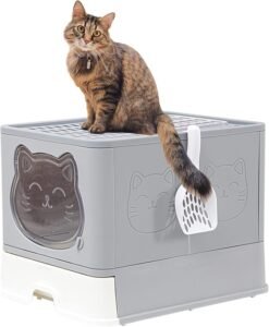 Tick Tock Trending Pet Products 40 CLICK HERE. Top Entry Litter Box with Lid,Anti-Splashing Foldable Cat Litter Box with Activated Carbon Keeping The Air Fresh,Drawer Type Kitty Litter Box Easy and Quick to Clean