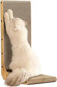 CLICK HERE. Cat Scratcher, 26.8 Inch L Shape Cat Scratch Pad Wall Mounted, Cat Scratching Cardboard with Ball Toy for Indoor Cats, Large Size