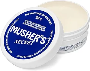 CLICK HERE. AMAZON'S CHOICE. Musher's Secret Dog Paw Wax 60 g (2.1 oz) - Moisturizing Dog Paw Balm that Creates an Invisible Barrier That Protects and Heals Dry Cracked Paws - All-Natural with Vitamin E and Food-Grade Ingredients