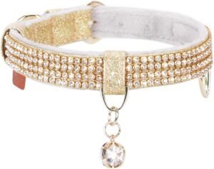 CLICK HERE. PetsHome Cat Collar, Dog Collar, [Bling Rhinestones] Premium PU Leather with Pendant Adjustable Collars for Big Cat and Small to Medium Dog Small Gold