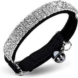 CLICK HERE. CHUKCHI Soft Velvet Safe Cat Adjustable Collar Bling Diamante with Bells,11 inch for Small Dogs and Cats