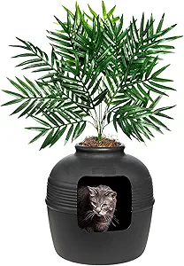 Tick Tock Trending Pet Products 39 CLICK HERE. Hidden Litter Box Base Kit, Round Enclosed Cat Planter Furniture with Fake Plant, Hooded Vented Carbon Filter System for Odor Control, Easy to Clean, Made in USA