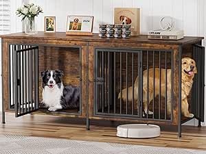 CLICK HERE. 78 Inch Dog Cage Furniture for 2 Dogs, Extra Large Double Dog Crate Furniture Large Breed, XXL Thick Wooden Dog Crate Furniture TV Stand, Sturdy Dog Kennel Furniture Dog Crate with Divider