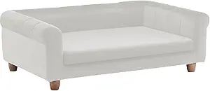CLICK HERE. Critter Sitters 42-In. Elegant Cream Faux-Velvet Rectangular Dog Sofa for Medium and Large Dogs, Durable Elevated Dog Sofa Bed, Comfortable Dog Couch, Modern and Stylish Dog Sofa for Large Dogs