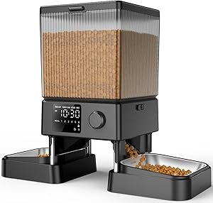 CLICK HERE. AMAZON'S CHOICE. Automatic Cat Feeder for 2 Cats, 20 Cups/5L Automatic Cat Food Dispenser for Small Pets Indoor, Timed Cat Feeder for Dry Food