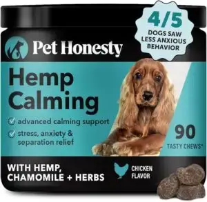 Pet Honesty Hemp Calming Chews for Dogs – 90 Chicken-Flavored Soft Chews with Hemp, Chamomile, and Herbs – Supports Stress, Anxiety, and Separation Relief – 4/5 Dogs Showed Less Anxious Behavior