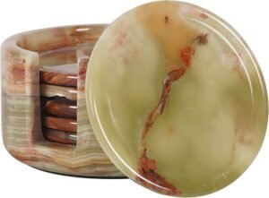 CLICK HERE. Radicaln Marble Coasters for Drinks 3.5" Inches Green Onyx Handmade Round Coaster Set Office Coasters Set - Kitchen Caddy Drinkware - Modern Style Coaster for Table Décor