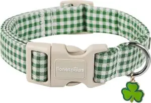 CLICK HERE. AMAZON'S CHOICE. Lionet Paws St. Patrick Dog Collar, Comfortable Adjustable Green Collar with Green and White Grid Pattern for Large Male Female Dogs Collars
