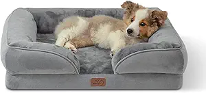 CUTE SMALL DOG resting on anAmazon's choice orthopedic bed gray