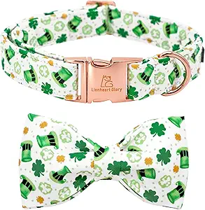 Lionet Paws St. Patrick Dog Collar, Comfortable Adjustable Green Collar with Green and White Grid Pattern for Large Male Female Dogs Collars