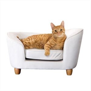 CLICK HERE. Critter Sitters 28-In. Faux-Velvet White Oval Dog Bed for Small-Sized Dogs and Cats, Stylish and Modern Dog Sofa, Comfortable and Easy to Clean Pet Sofa, Cushioned Small Dog Bed
